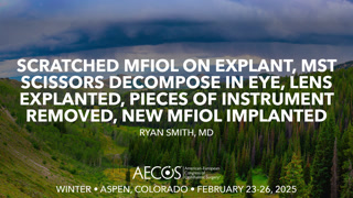 "Scratched MFIOL on explant, MST scissors decompose in eye, lens explanted, pieces of instrument removed, new MFIOL implanted"